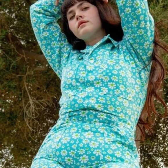 Big Bud Press Lazy Daisy Blue Long Sleeve Jumpsuit, Medium - Picture 4 of 7
